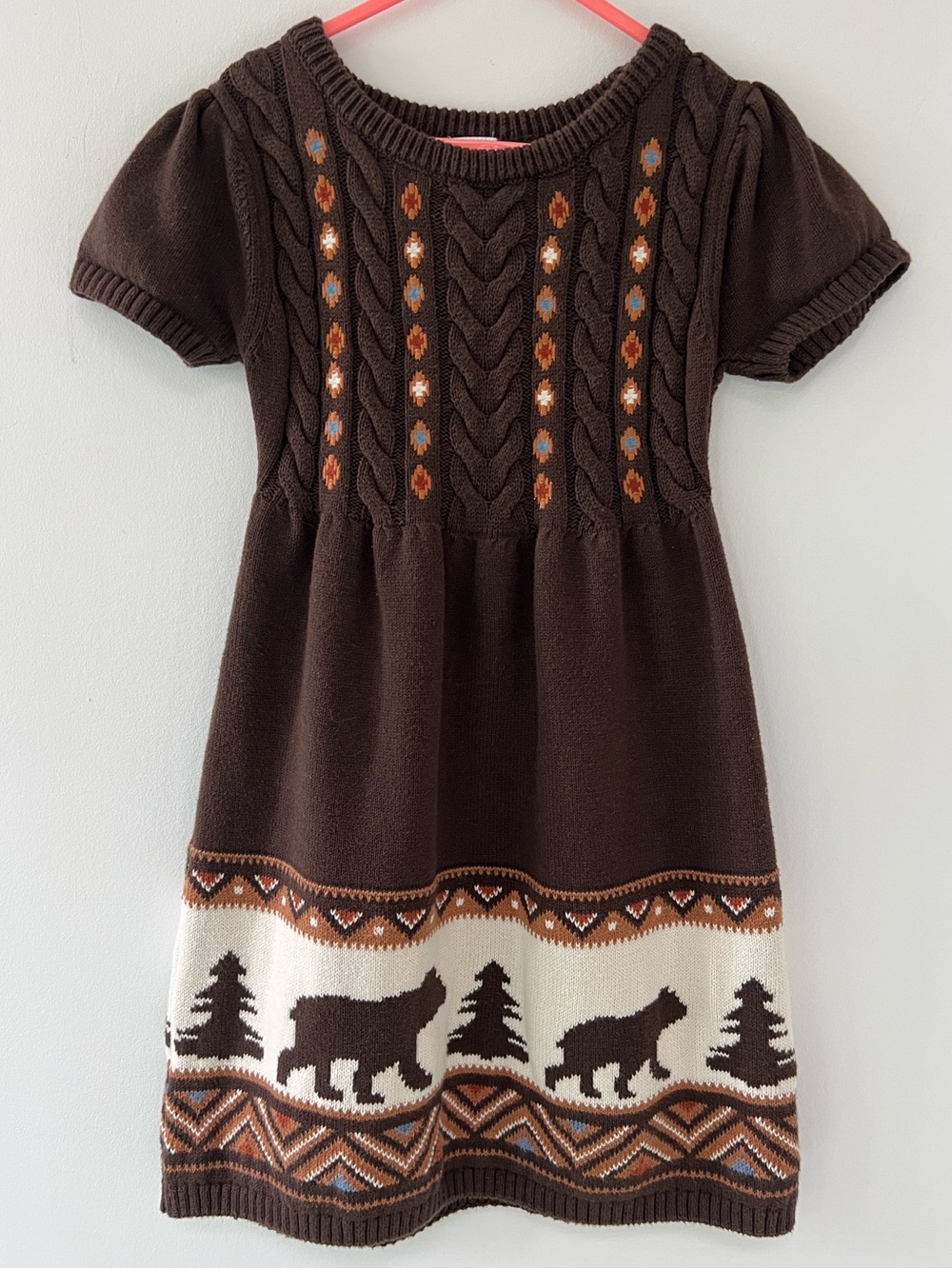 Gymboree 100%  Cotton ,Bear & Tree motif Knit  kids Dress  size 6 puff sleeves